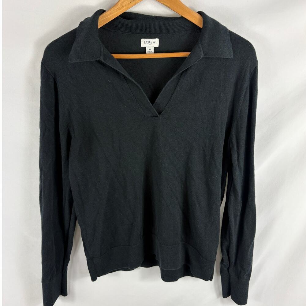 J Crew Black V Neck Collared Long Sleeve Top Size Medium